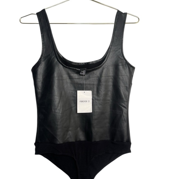 Forever 21 Tops - Forever 21 Black Faux Leather Bodysuit